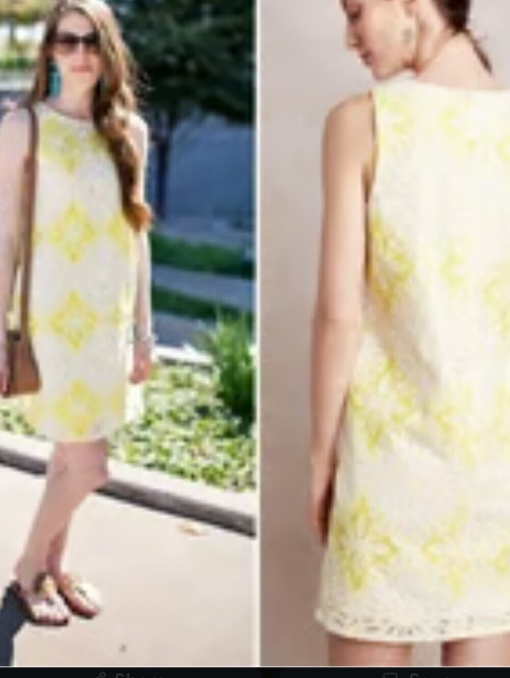 Anthropologie Weston Lemon Shift Dress with Yellow Lace Motif #283